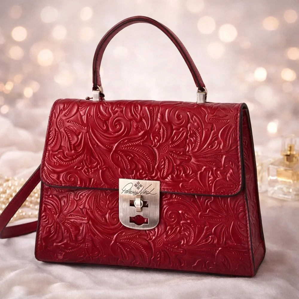 Patricia Nash Leather Tooled Crossbody Chauny Lava Red BRNTL Handbag Tote